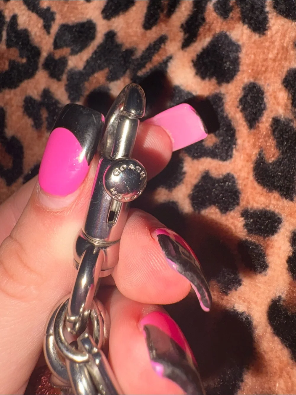 Coach Pink Star Charm Keychain - Signature Logo Accent